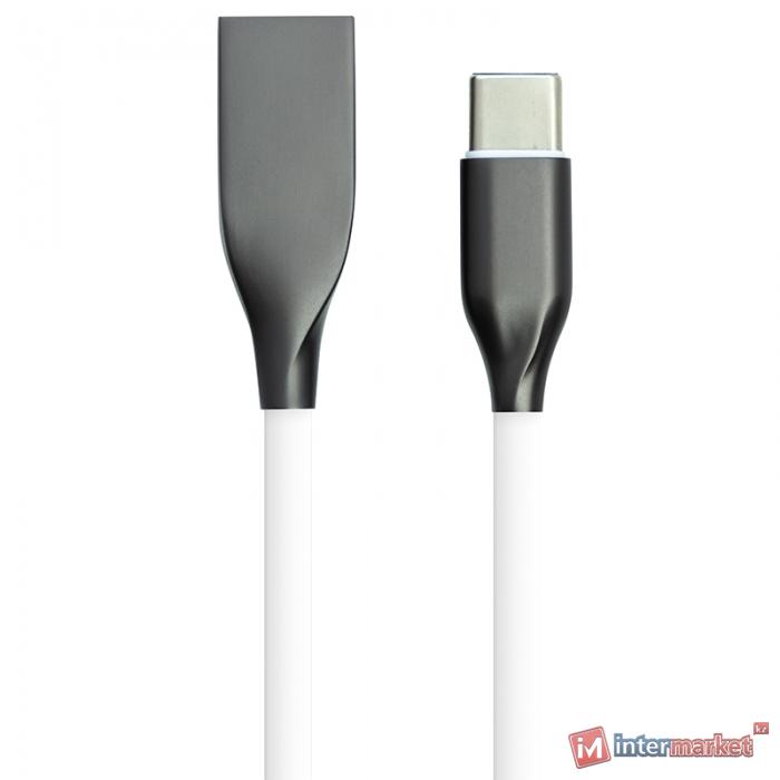 Кабель PowerPlant USB - Type-C, 1м, силикон, белый